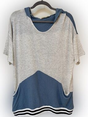 Casual Hooded Colorblock Short-Sleeve Top
